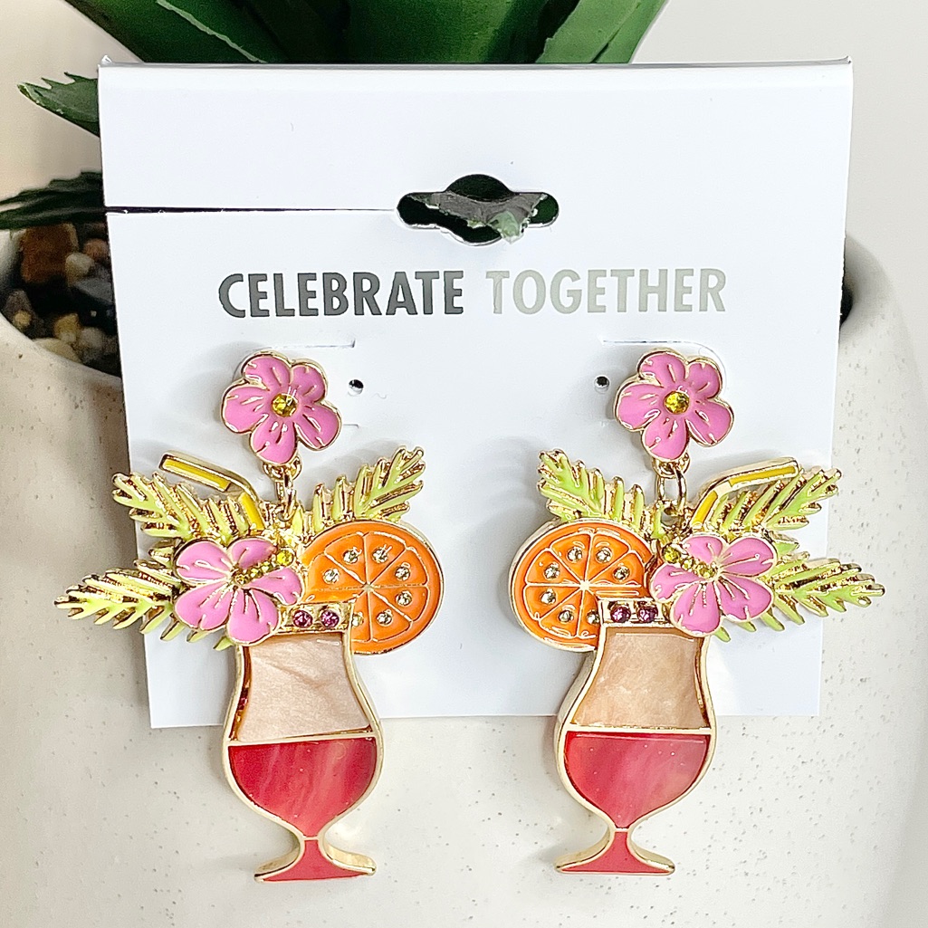 Nwt Celebrate Together Oversized Hibiscus Flower Tropical Drink Earrings